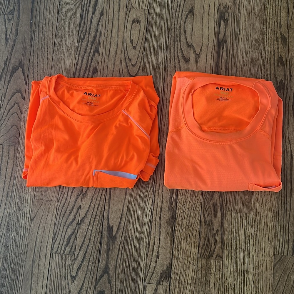 Lot of 2 Ariat Rebar Bright Orange Long Sleeve Shirt 2XL